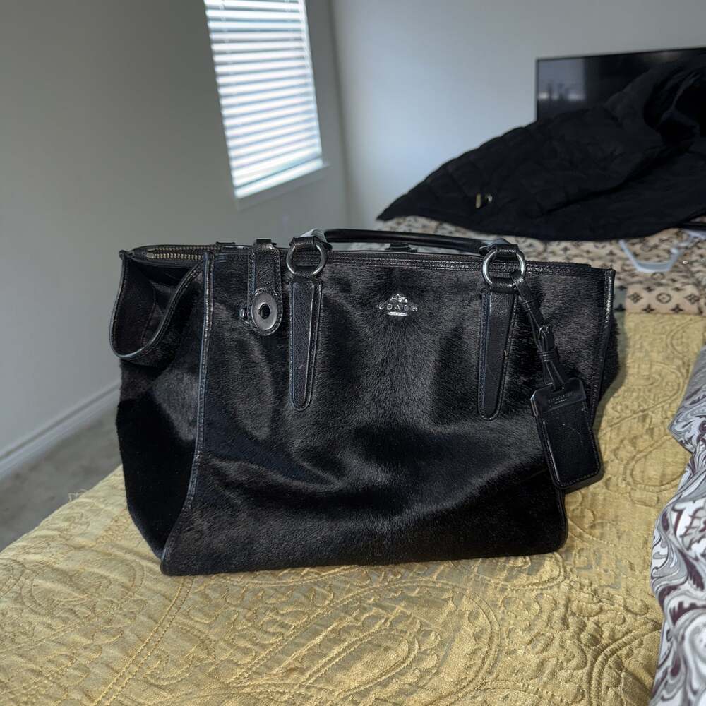 COACH Crosby Carryall in Black Hair Calf and Leather
